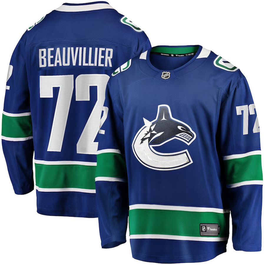 Men Vancouver Canucks 72 Anthony Beauvillier Fanatics Branded Blue Home Breakaway NHL Jersey